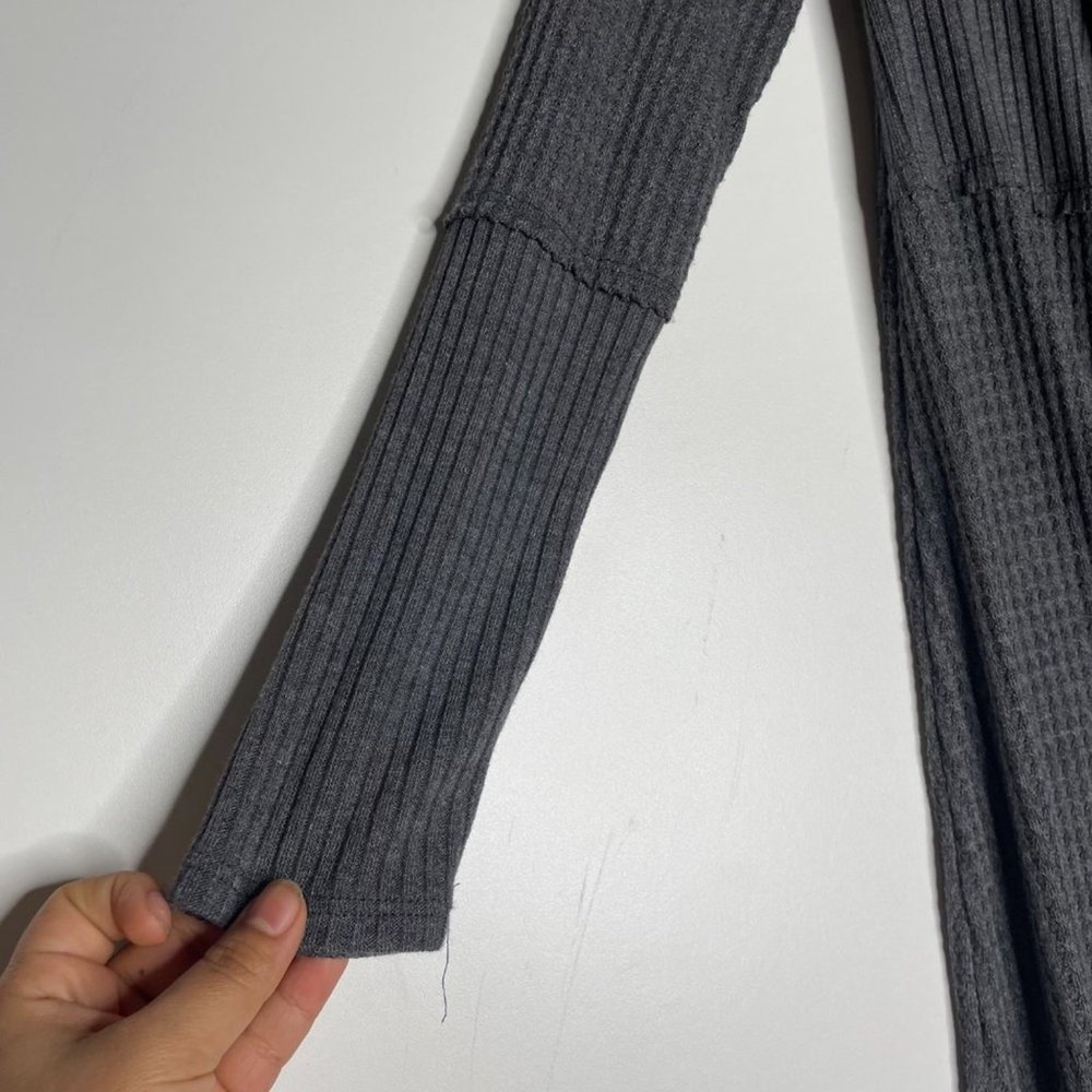 Paper Crane Charcoal Grey Waffle Knit Hooded Open Front Duster Cardigan XS - Picture 7 of 9